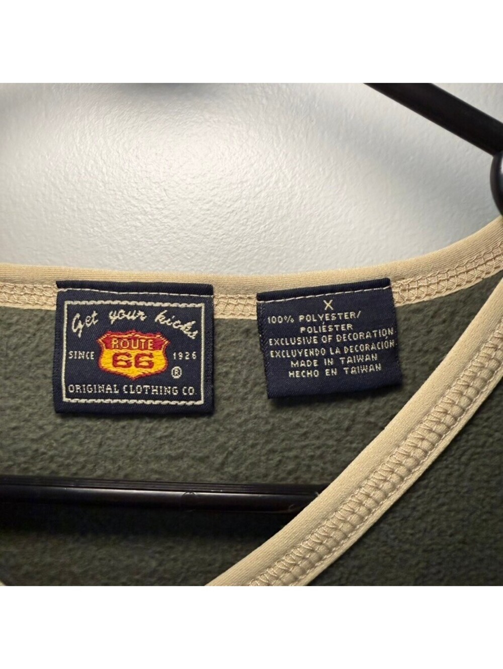 Route 66 Mens Olive Green Fleece V-Neck Pullover Sweater Zipper Pocket Size X - Picture 3 of 4
